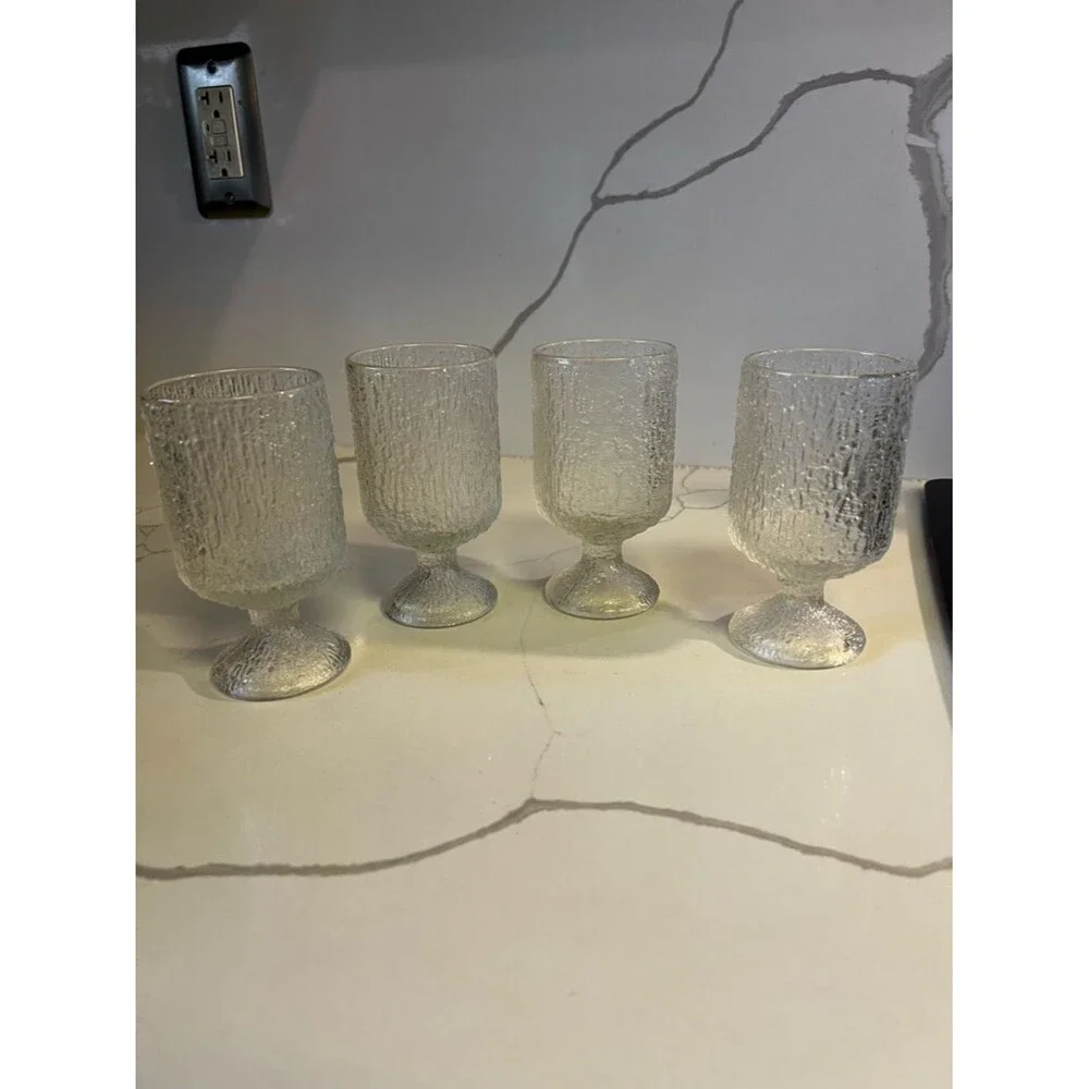 Indiana Glass Crystal Ice Water Goblet Set Vintage Clear Textured Stemware Set 4